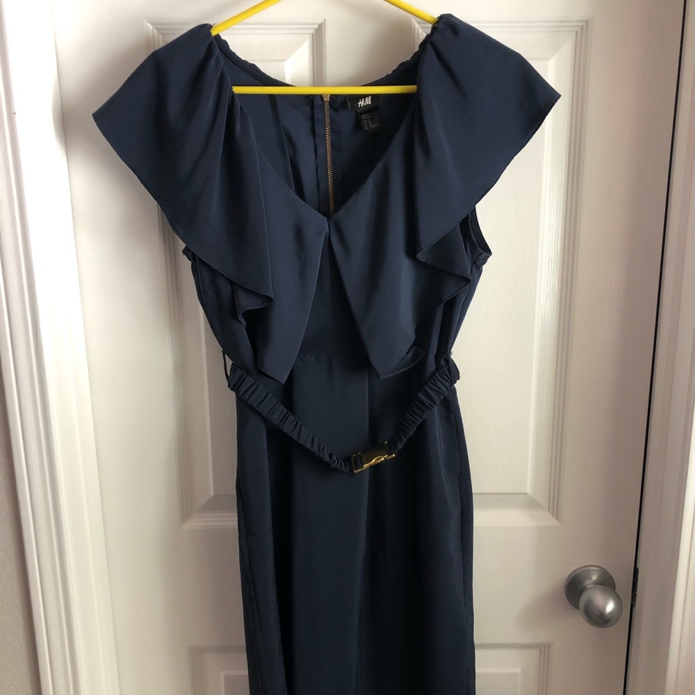 Navy h&m perfect for everything dress gold buckle